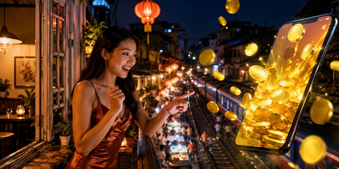 Người dùng tại Hà Nội đăng nhập tài khoản casino di động bên tách cà phê buổi sáng